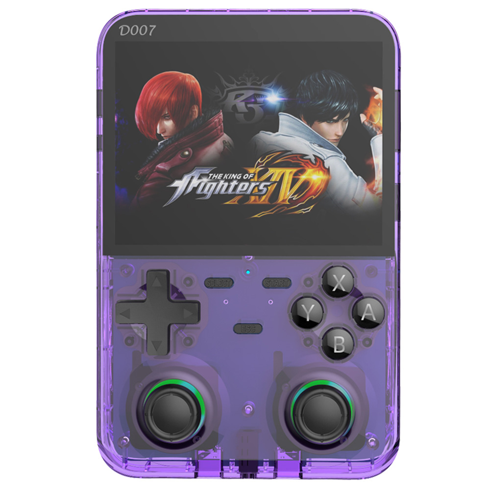 D007 Plus 64GB Handheld Game Console, 10000+ Games Preinstalled, 3.5-inch IPS Screen, Support Game Controller Connection - Transparent Purple