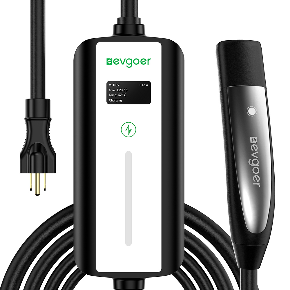 

EG Evgoer Level 1 EV Charger, 15Amp 110V, Schedule Time & 4 Adjustable Current, NEMA 5-15 Plug, 16.4ft Charging Cable, for All Tesla Model 3/Y/X/S/Cybertruck