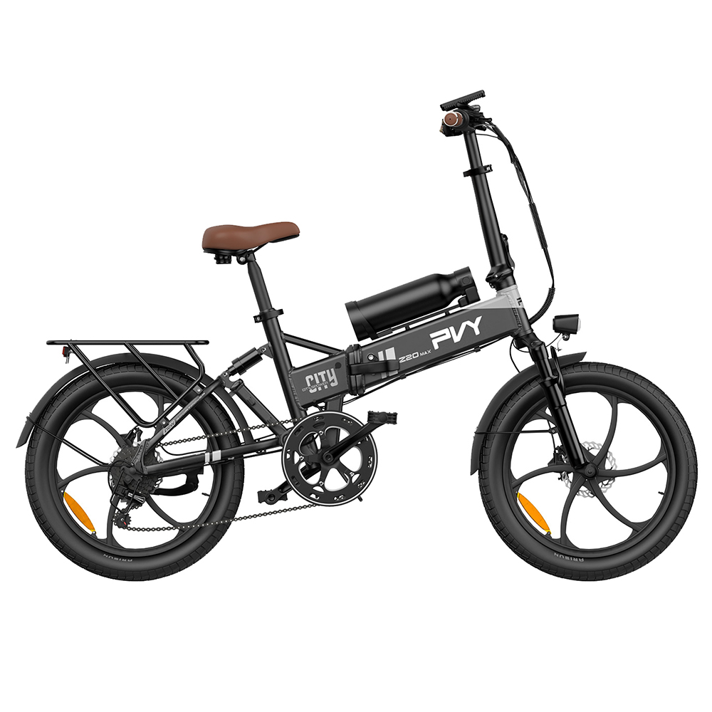 PVY Z20 Max Electric Bike 750W Motor 36V 25.6Ah(15Ah+10.6Ah) Battery 20*2.3-inch Tire One-Piece Wheels 25km/h 200km Max Range, Hydraulic Brake Shimano 7 Speed Torque Sensor EN 15194 CE Certified Rear Shock - Grey