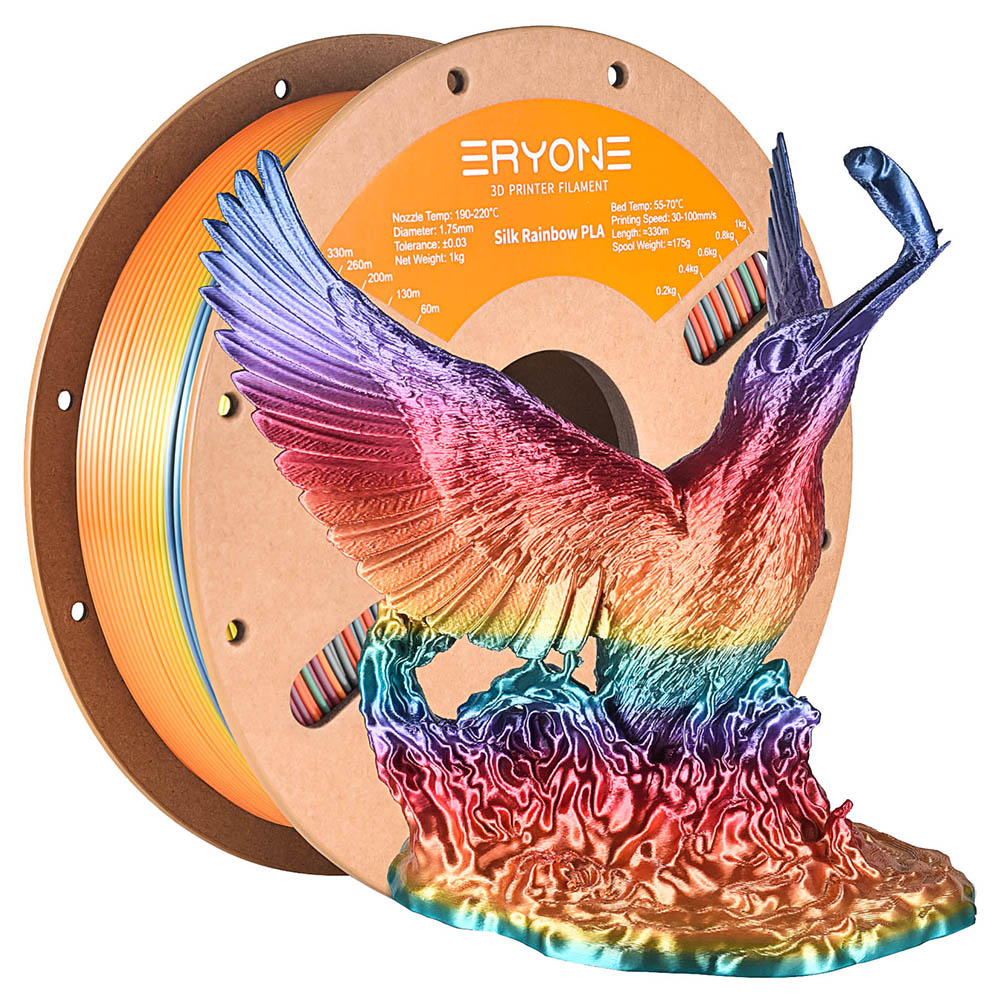 1kg ERYONE Silk PLA 3D Printer Filament - Vibrant Rainbow