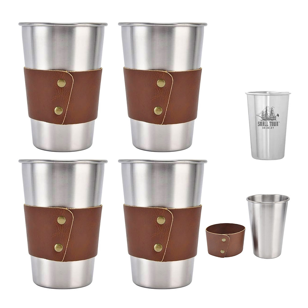 

4 Pack 500ML Stainless Steel Cups, with Leather Case, for Laser Engraving