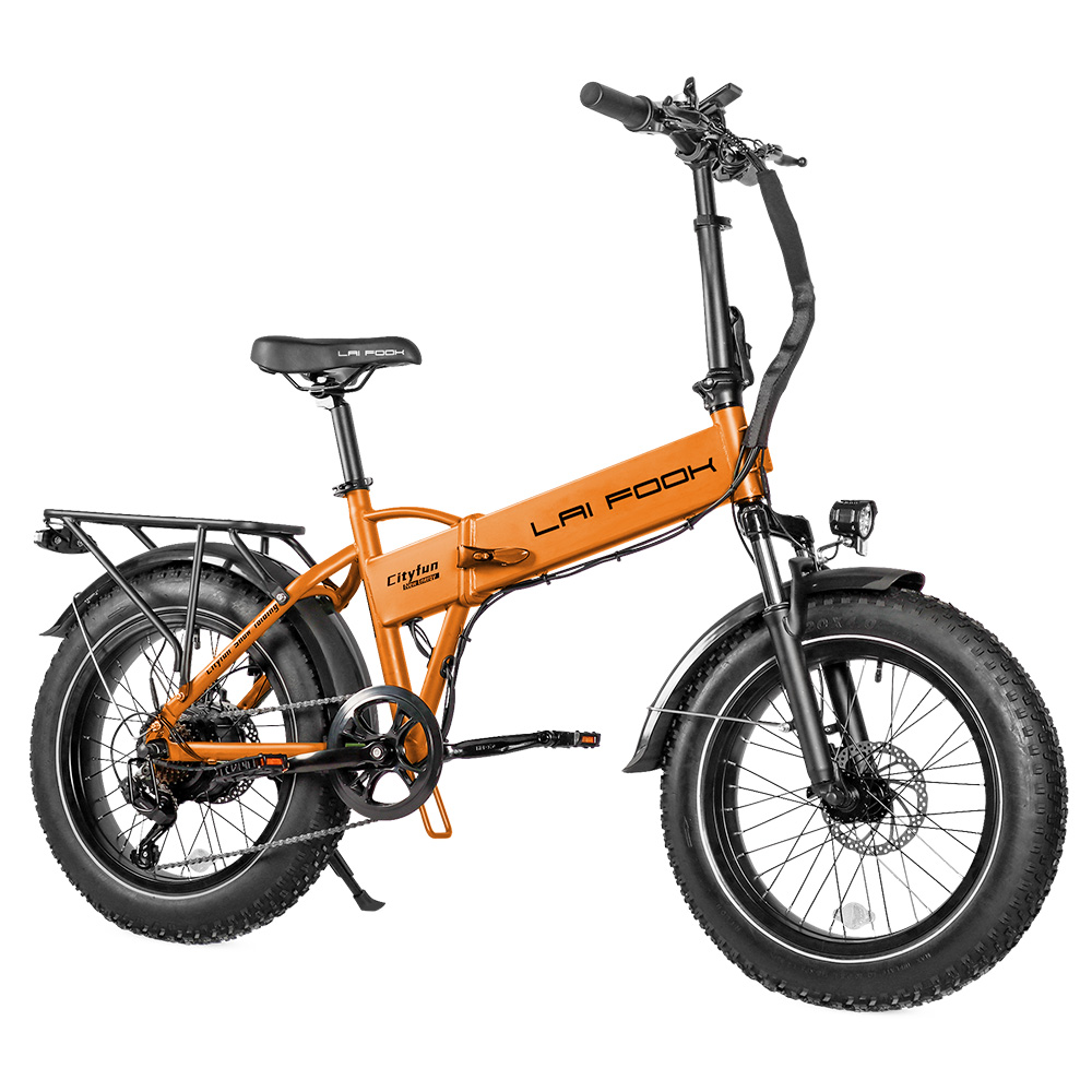 

LAIFOOK Cityfun Electric Bike, 250W Brushless Motor, 48V 10.4AH Battery, 20 x 4.0 Inch Fat Tires, 25km/h Max Speed, 70km Range, Hydraulic Front Suspension, Mechanical Disc Brake, Shimano 7 Speed, LCD Display - Orange