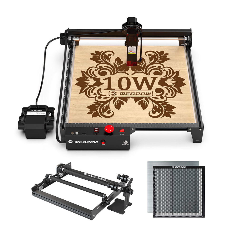 Mecpow X3 Pro 10W Laser Engraver With Air Assist System + G3 Pro Rotary Roller + H44 Laser Bed