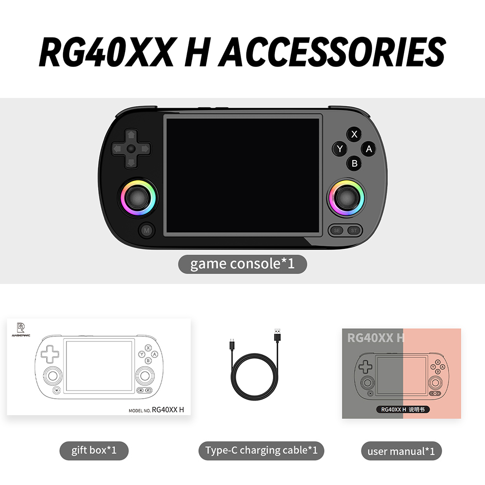 RG40XX H Handheld gameconsole, retro gameconsole met RGB-joystick- verlichting, 4 inch IPS-scherm, Linux ingebouwde 64G TF-kaart en 5571 games, ondersteunt wifi Blueto (blauw, 64G