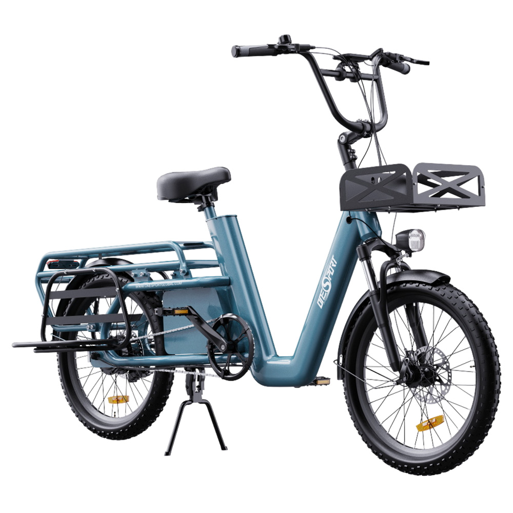 ONESPORT OT01 Electric Cargo Bike, 650W Motor, 48V 27Ah Battery, 20*2.6-inch Tire, 25km/h Max Speed, 100km Max Range, Hydraulic Disc Brakes, Front Suspension Fork - Blue