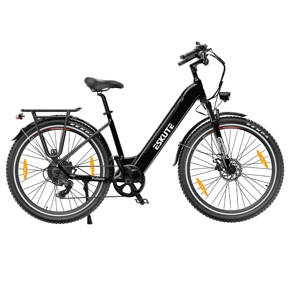 

ESKUTE ES-28-LJ Electric Bike, 250W BAFANG Motor, 36V 20Ah Battery, 28*1.75' Tires, 25km/h Max Speed, 120km Range, SHIMANO 7-speed, Hydraulic Suspension Front Fork - Black, White