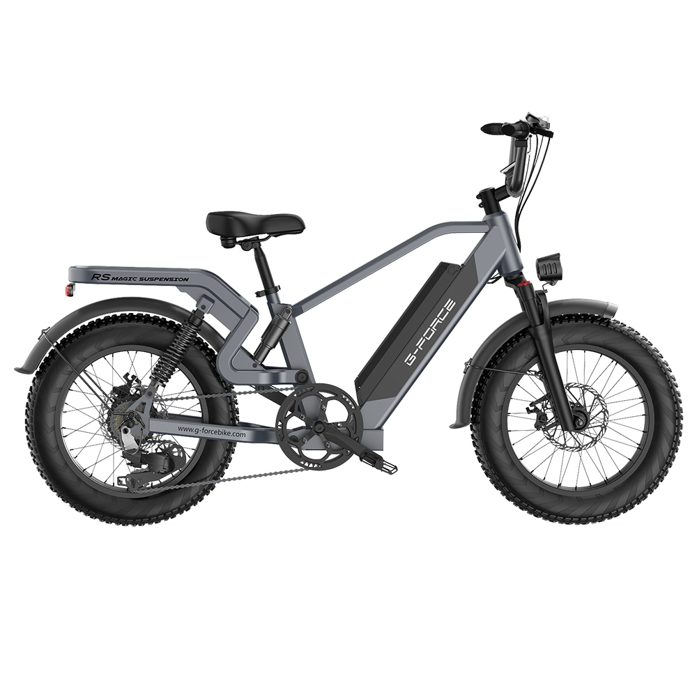 G-FORCE RS Electric Bike, 750W Motor, 48V 15.6Ah Battery, 20*4-inch Fat Tires, 50km/h Max Speed, 96km Max Range, Shimano 7-speed, Hydraulic Disc Brakes, Rear Suspension System, Adjustable Front Fork - Grey