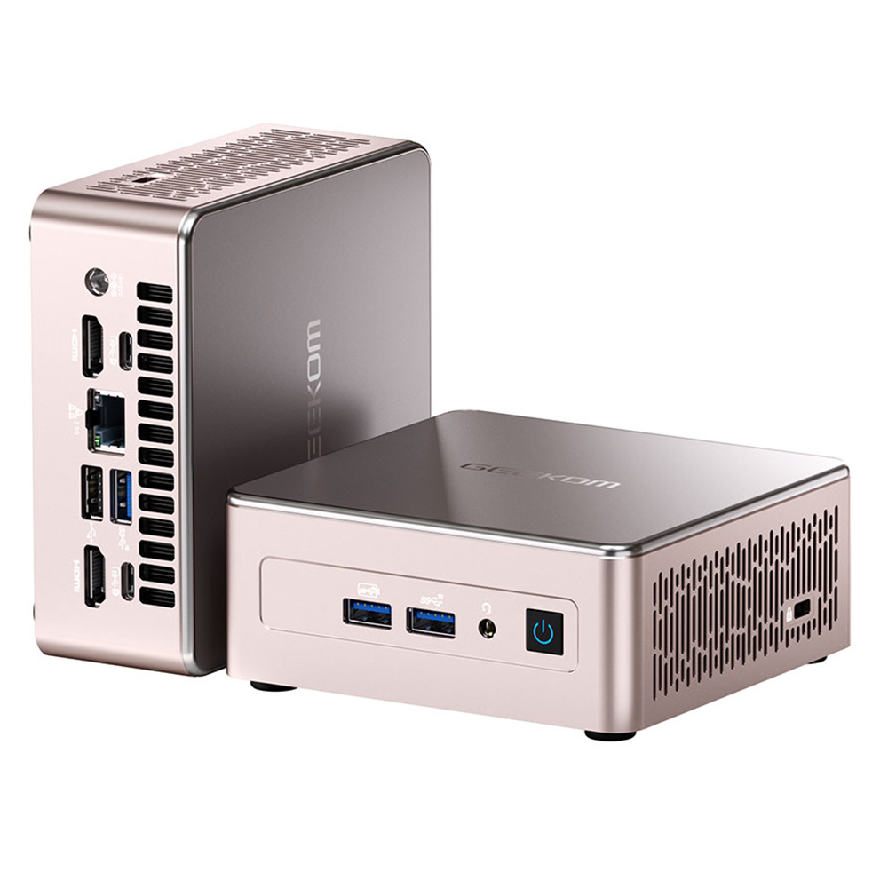 

GEEKOM A5 Mini PC, AMD Ryzen 7 5825U 8 Cores Max 4.5GHz, 32GB RAM 512GB SSD, 2*HDMI2.0 (4K) + 2*USB3.2 Gen 2 Type-C (8K) Four Screens Display, WiFi 6 Bluetooth 5.2, 3*USB3.2 Type-A 1*USB2.0 Type-A 1*Headphone Jack 1*RJ45 1*SD Card Reader