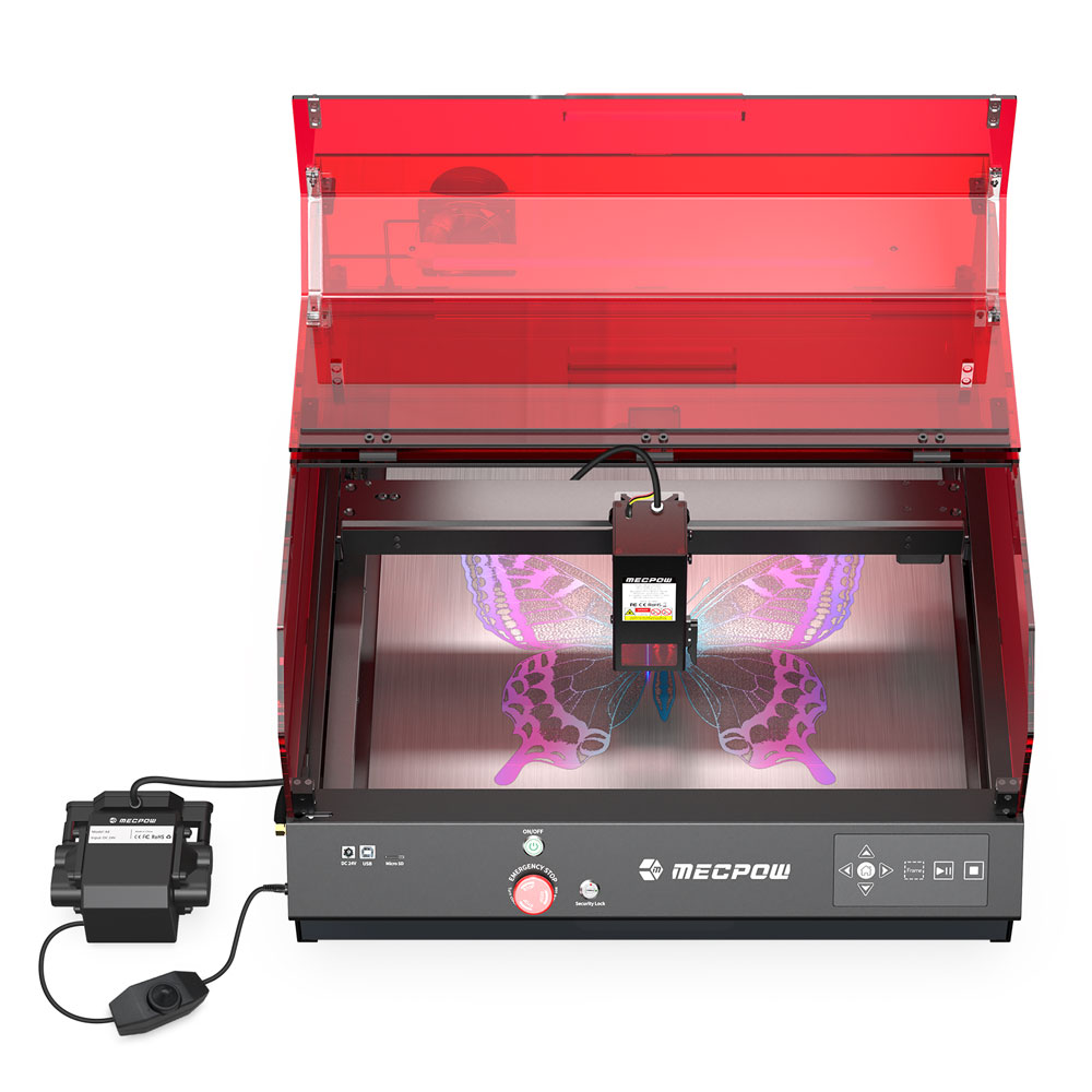 Mecpow X4 Pro 22W Laser Engraver Cutter, with Protective Cover & Integrated Air Assist, 0.08x0.1mm Laser Spot, 22000mm/min Engraving Speed, Emergency Stop, Offline Work, Support LightBurn/ LaserGRBL/ MKSLaser, 410*400mm