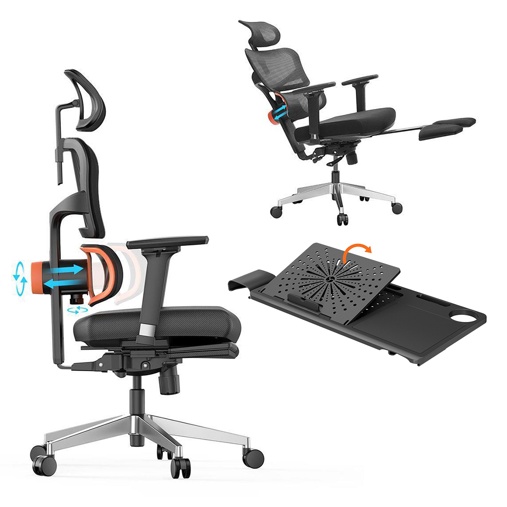 NEWTRAL NT002 Ergonomic Chair with Detachable Workstation Desktop, Adaptive Lower Back Support with Footrest, 4 Recline Angle, Adjustable Backrest Armrest Headrest, 5 Positions to Lock, Aluminum Alloy Base - Pro Version