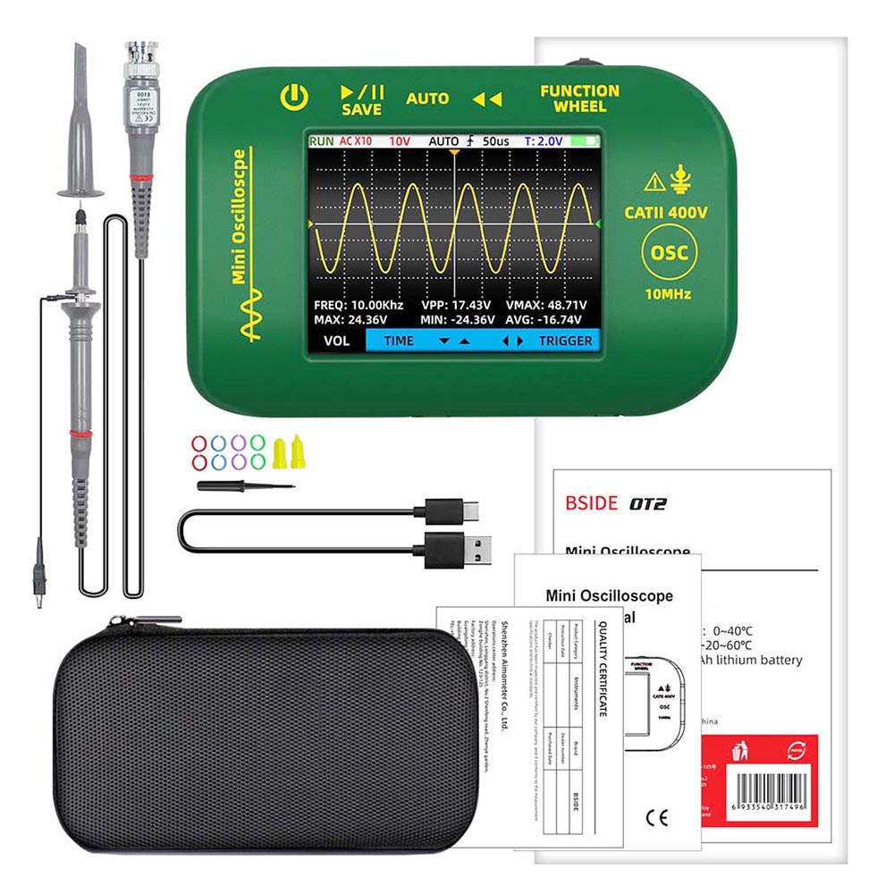 

BSIDE OT2 Handheld Digital Oscilloscope Multimeter, 10MHz Bandwidth with 48MSa/s Sampling Rate, 2.8-inch LCD Screen