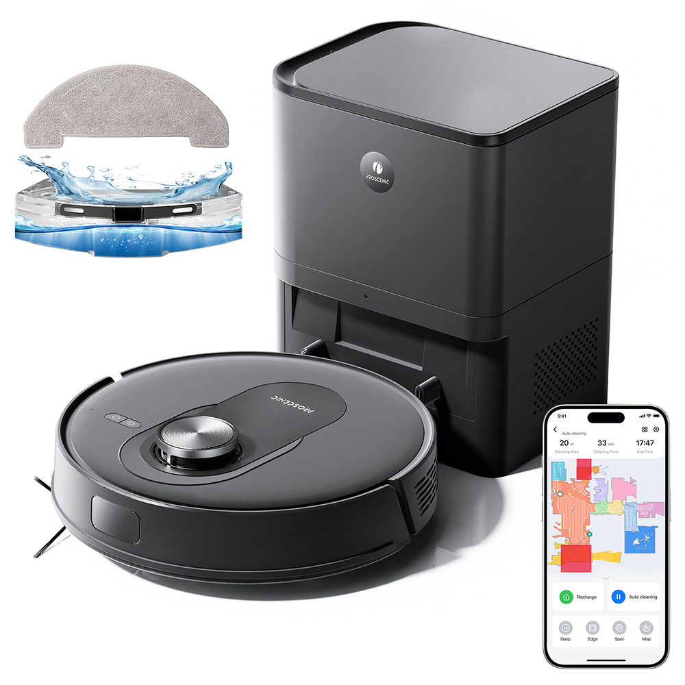 

Proscenic Q8 Max Robot Vacuum and Mop Combo with Self-emptying Station, Max 4200Pa Suction, 200min Runtime, 3 Cleaning Modes, Smart 360° LiDAR Navigation, APP Control, for Floor, Pet Hair, Carpet