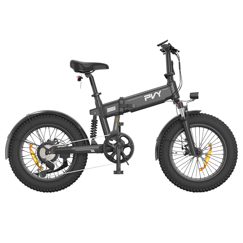 

PVY Turbo Electric Bike, 250W Motor, 48V 13Ah Battery, 20*4.0 inch Fat Tires, 25km/h Max Speed, 100km Range, Shimano 7-Speed, Mechanical Disc Brake, Front Suspension Fork & Rear Mechanical Shock Absorber