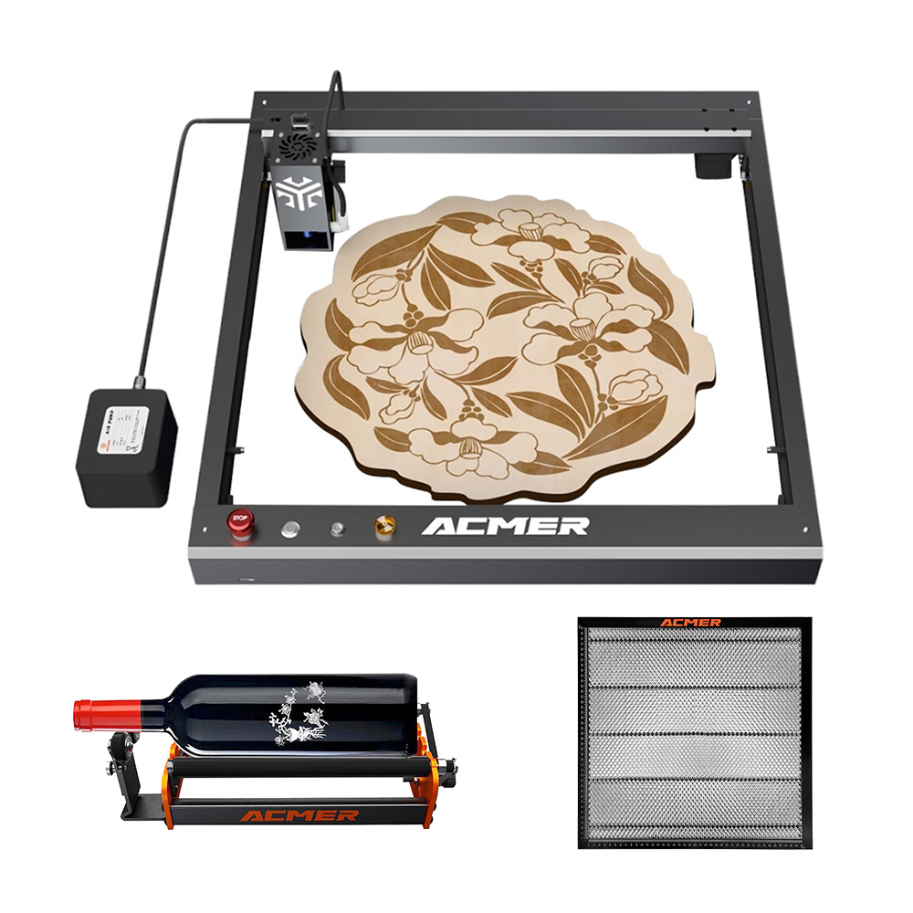 ACMER P2 20W Laser Engraver + E10 Laser Bed + M2 Rotary Roller