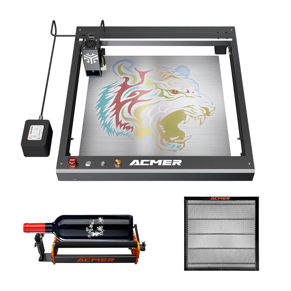 ACMER P2 33W Laser Engraver + M2 Rotary Roller + E10 Laser Bed