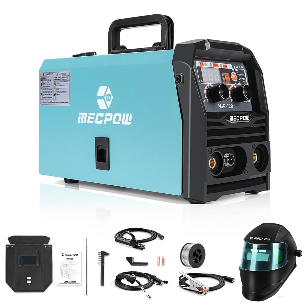 Mecpow MIG120 Gasless Welder 110/220V, MIG/MMA/LIFT TIG 3 in 1 + Welding Helmet