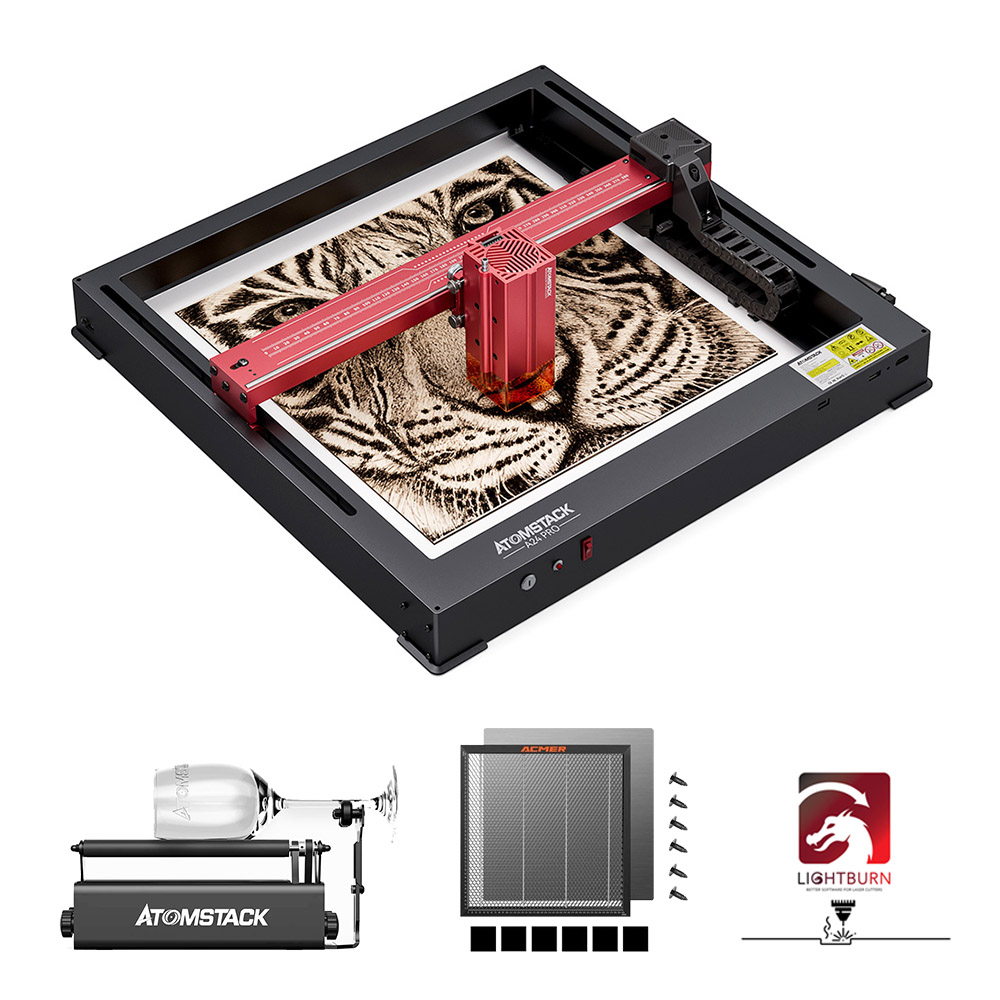 ATOMSTACK A24 Pro 24W Laser + Rotary Roller + Laser Bed + LightBurn 1 Year License