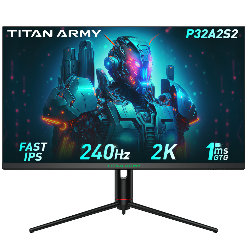 TITAN ARMY P32A2S2 Gaming Monitor, 32-inch 2560*1440 16:9 Fast IPS Screen, 240Hz Refresh Rate, 1ms GTG, HDR400, GamePlus Mode, Adaptive Sync, PIP & PBP Split Screen, E-Sport Backlight, VESA Mount & Adjustment Stand, 2*HDMI 2.1 2*DP 1.4 1* Audio