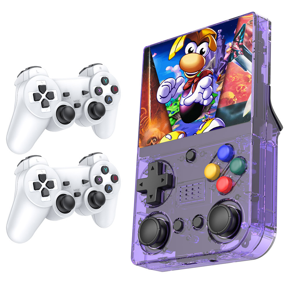 

SJGAM M21 Handheld Game Console + 2 Game Controllers, 2GB Memory + 64GB TF Card, 1219 Games Built-in, Linux / Emelec 4.3, Supports 30 Emulators , 3.5-inch Screen, 3D Rocker, 3000mAh Battery for 6-8Hours Autonomy - Purple