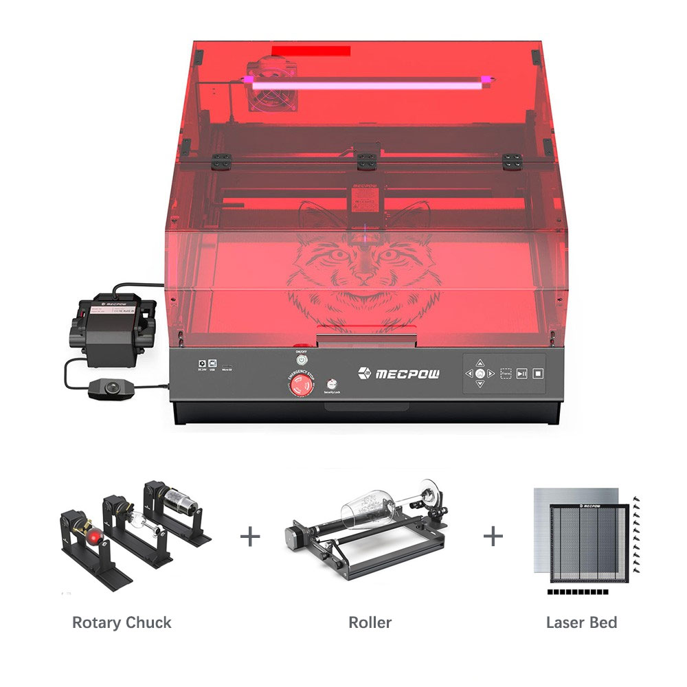 Mecpow X4 Pro 22W FDA Class 1 Laser + Rotary Roller + Rotary Roller Chuck + Laser Bed