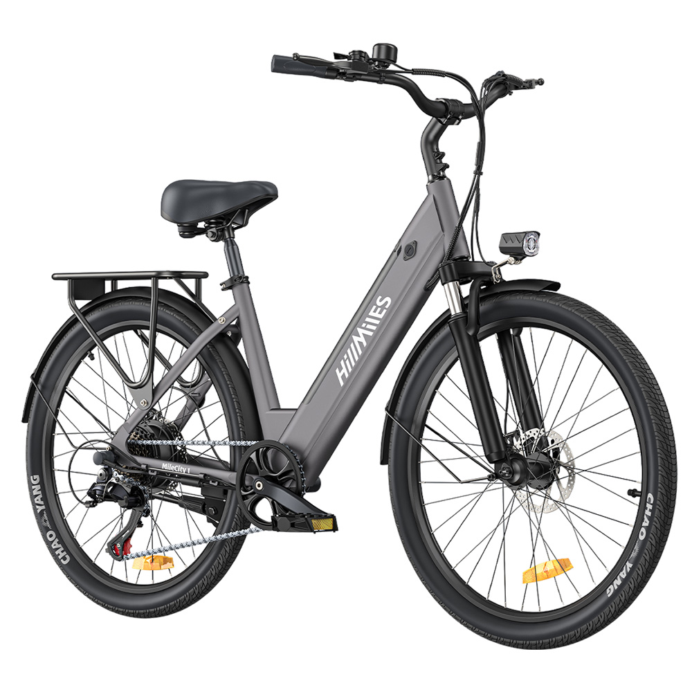 

HillMiles MileCity1 Electric Bike, 250W Motor, 36V 13AH Battery, 26-inch Tire, 32km/h Max Speed, 100km Max Range, Shimano 7-speed, Mechanical Disc Brake, Front Fork Suspension, IP65 Waterproof - Grey, Gray