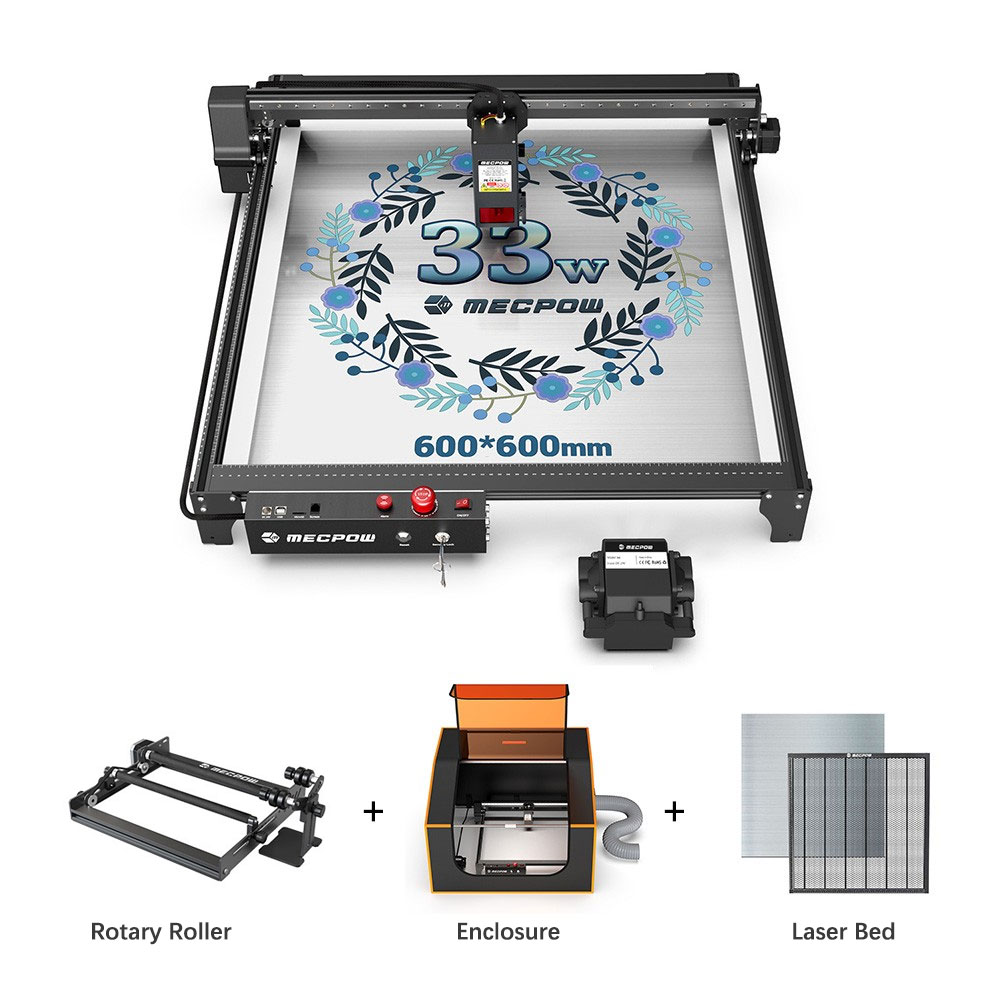 Mecpow X5 Pro Laser + Rotary Roller + Fireproof Enclosure + Laser Bed