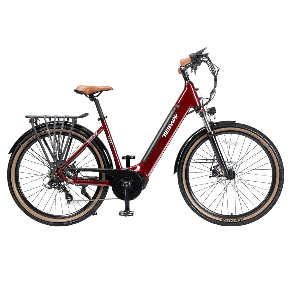 TESWAY COMET-F Electric Bike, 500W Motor, 48V 14Ah Battery, 27.5*2.4-inch Tires, 40km/h Max Speed, 80km Range, Front Suspension Fork, Hydraulic Disc Brakes, Shimano 7-Speed - Red