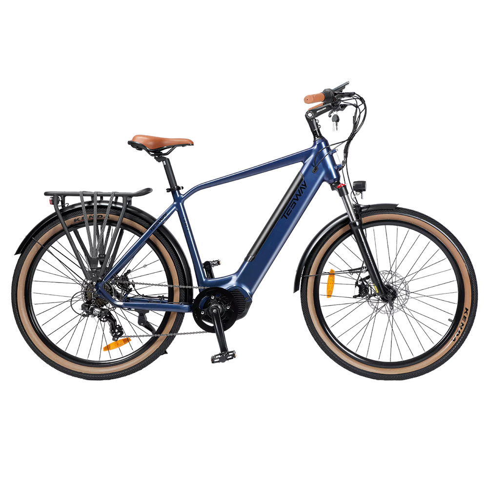 TESWAY COMET-M Electric Bike, 500W Motor, 48V 14Ah Battery, 27.5*2.4-inch Tires, 40km/h Max Speed, 80km Range, Front Suspension Fork, Hydraulic Disc Brakes, Shimano 7-Speed - Blue