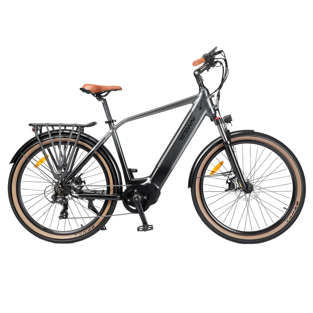 TESWAY COMET-M Electric Bike, 500W Motor, 48V 14Ah Battery, 27.5*2.4-inch Tires, 40km/h Max Speed, 80km Range, Front Suspension Fork, Hydraulic Disc Brakes, Shimano 7-Speed - Grey