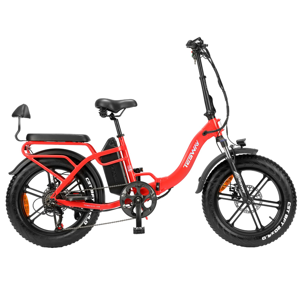 TESWAY S5 Electric Bike, 250W Motor, 48V 20Ah Battery, 20*4.0 Inch Tires, 25km/h Max Speed, 110km Range, Front & Rear Mechanical Disc Brakes, Hydraulic Suspension, Shimano 7-Speed, LCD Display - Red