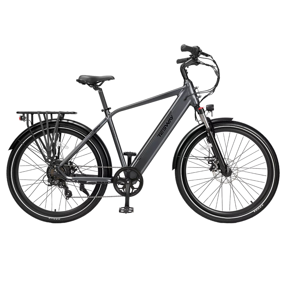 TESWAY STRIDER Electric Bike, 250W Motor, 48V 12Ah Battery, 27.5*2.4-inch Tires, 25km/h Max Speed, 65km Range, Suspension Fork, Mechanical Disc Brake, Shimano 7-Speed - Grey