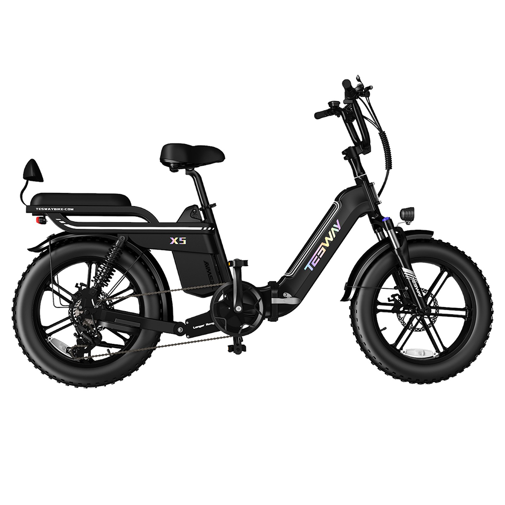 TESWAY X5 Electric Bike, 750W Motor, 48V 25Ah Battery, 20*4.0-inch Tires, 45km/h Max Speed, 130km Range, Mechanical Disc Brakes, Full Suspension, Shimano 7-speed - Black