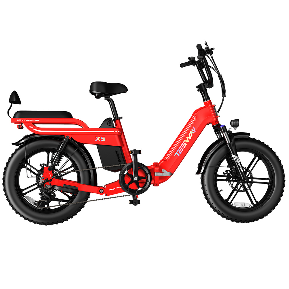 TESWAY X5 Electric Bike, 750W Motor, 48V 25Ah Battery, 20*4.0-inch Tires, 45km/h Max Speed, 130km Range, Mechanical Disc Brakes, Full Suspension, Shimano 7-speed - Red