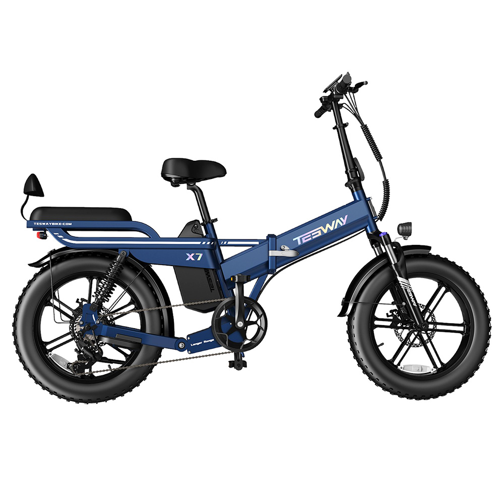 

TESWAY X7 Electric Bike, 750W Motor, 48V 25Ah Battery, 20*4.0-inch Tires, 45km/h Max Speed, 130km Range, Mechanical Disc Brakes, Hydraulic Rear Suspension, Lockable Fork Suspension, Shimano 7-speed - Blue