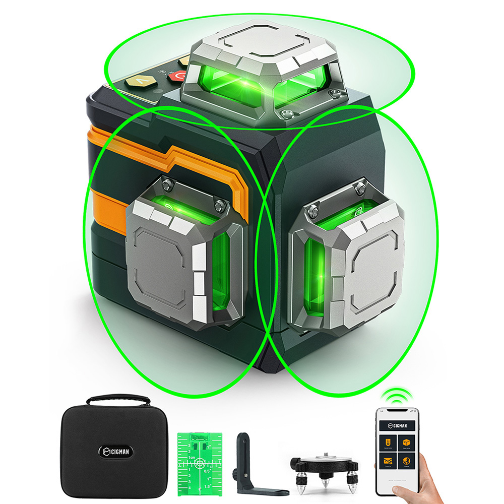 CIGMAN CM-S01 12 Lines Laser Level, With APP Control, 3x360°, Self-leveling & Manual Mode, Stepless Dimming, 30h Max. Usage Time, IP54 Waterproof