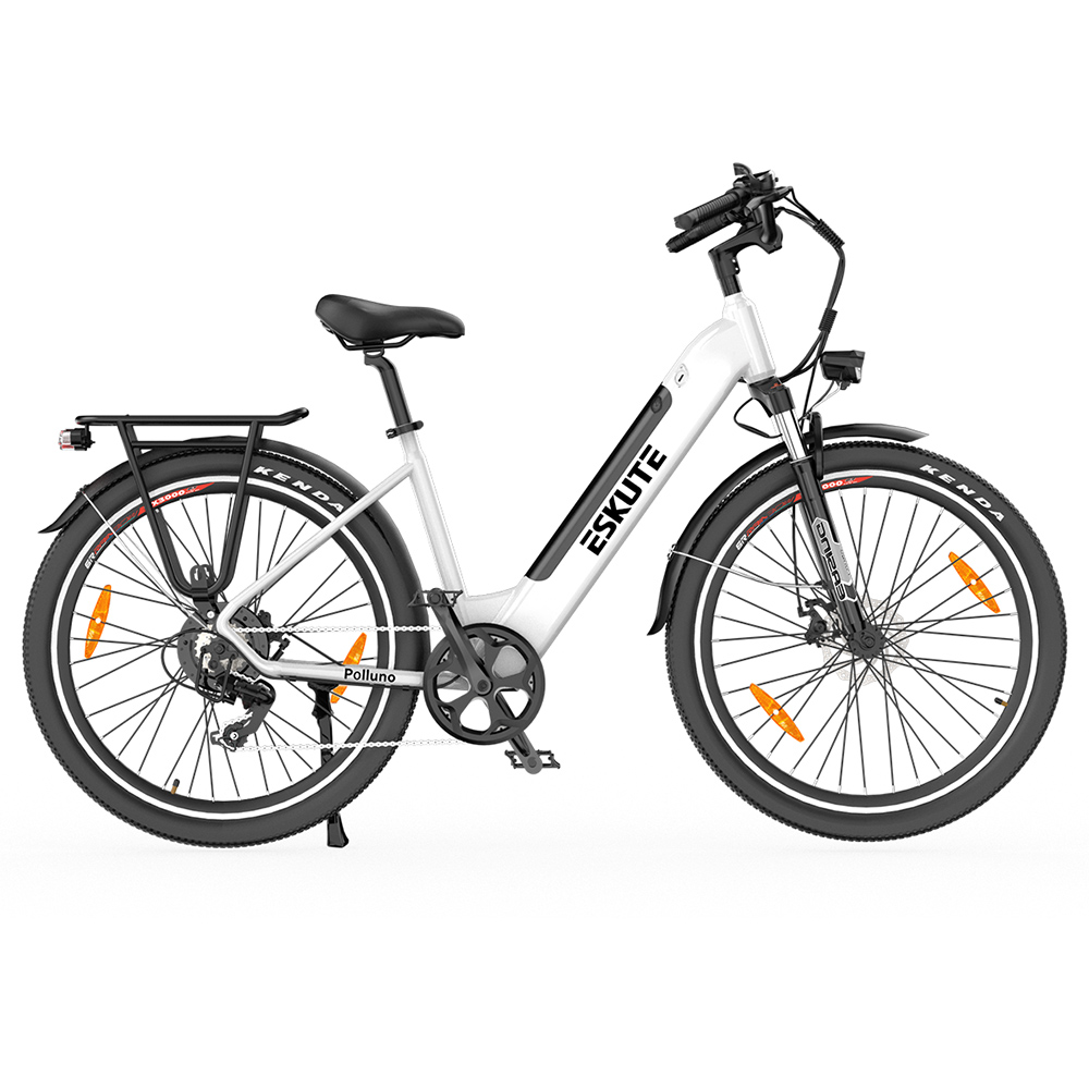 ESKUTE ES-26-LJ Electric Bike, 250W Bafang Motor, 36V 20Ah Battery, 26 x 1.75-inch, 25km/h Max Speed, 120km Range, Disc Brakes, Suspension Fork, SHIMANO 7 Speed - White