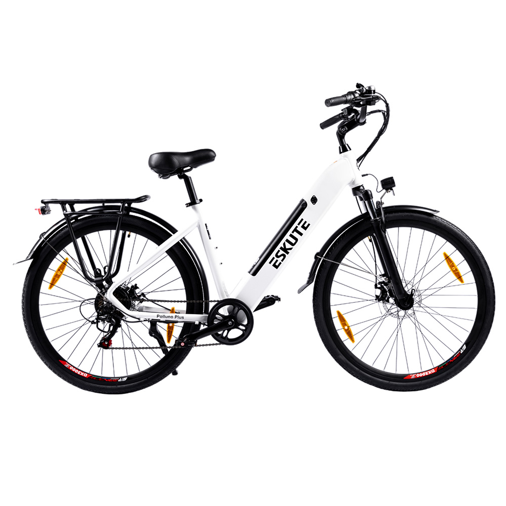 

ESKUTE ES-26-SDXK Electric Bike, 250W Motor, 36V 20Ah Battery, 26*1.75-inch Tires, 25km/h Max Speed, 120km Range, Disc Brakes, Suspension Front Fork, SHIMANO 7-speed - White