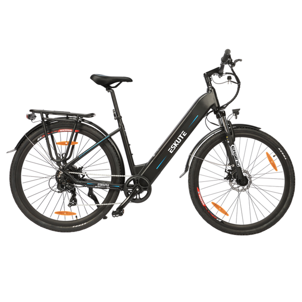 

ESKUTE ES-28-SD Electric Bike, 250W Motor, 36V 14.5Ah Battery, 28 x 1.75'' Tires, 25km/h Max Speed, 90km Range, Disc Brakes, Suspension Front Fork, SHIMANO 7 Speed, LCD Display - Black