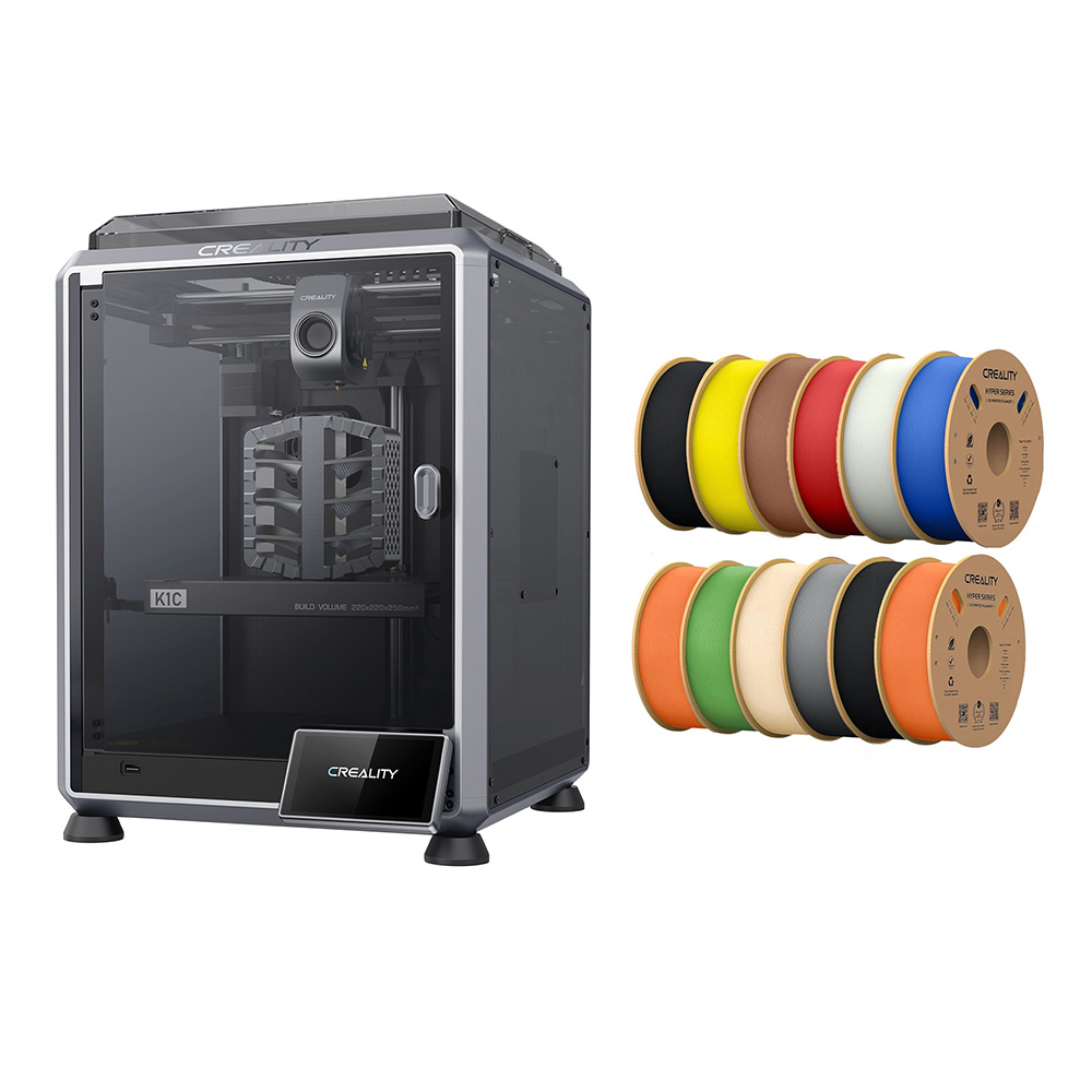 Creality K1C 3D Printer + 12kg Creality Hyper-PLA Filament - 2kg Black + 1kg Skin Color + 1kg Yellow + 1kg Green + 2kg Orange + 1kg Brown +1kg Red + 1kg Blue + 1kg Grey + 1kg White