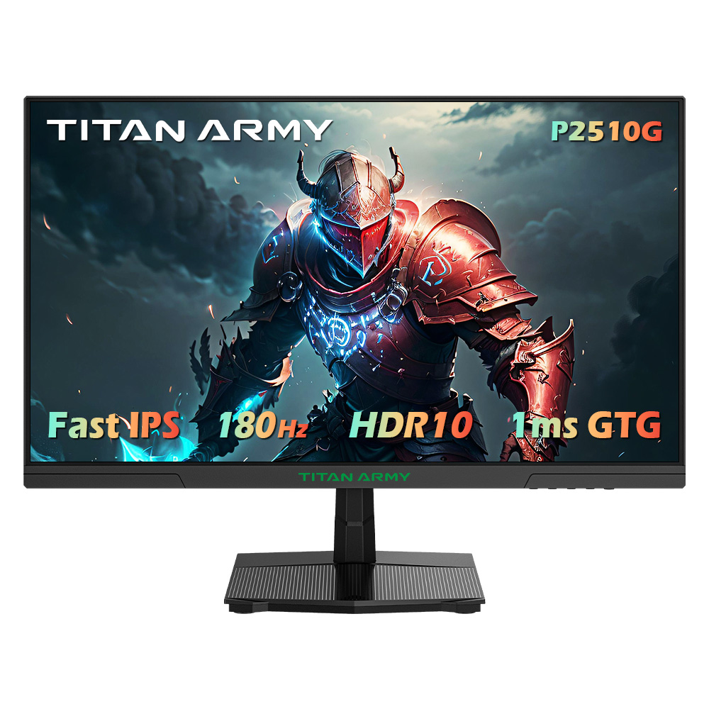 TITAN ARMY P2510G Gaming Monitor, 24.5'' 1920*1080 FAST IPS Screen, 180Hz Refresh Rate, HDR10, 99% sRGB, 1ms GTG, Adaptive Sync, Dynamic OD, Game Assist, 8 Scene Modes, Hardware Low Blue Light, Adjustable Tilt, VESA Mount, 1*HDMI2.0 1*DP1.4 1* Audio