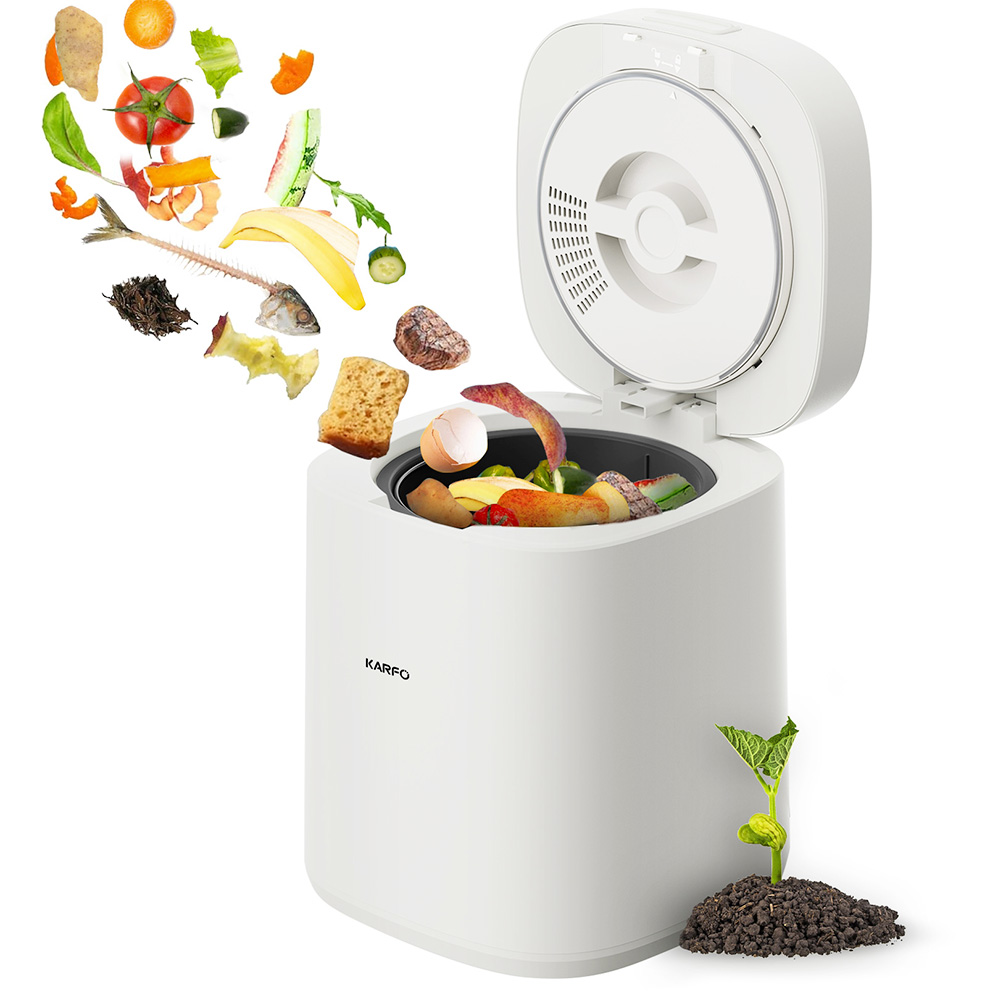 

Karfo UF006-EC Kitchen Composter, 2.5L Capacity, Single-Button Auto Operation, Turn Food Waste to Fertilizer for Plants, White