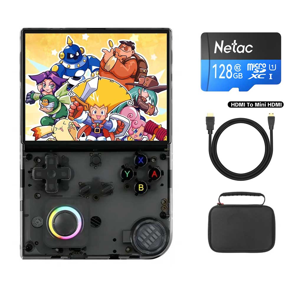 ANBERNIC RG40XXV Game Console 64GB+128GB Netac TF Card + HDMI to Mini HDMI Cable + Protective Bag, 64GB, 4.0in 640*480P IPS Screen, 1GB LPDDR4, ac WiFi, Bluetooth, 30+ Emulators, Moonlight Streaming, 3200mAh Battery, 6 Hours Autonomy - Black