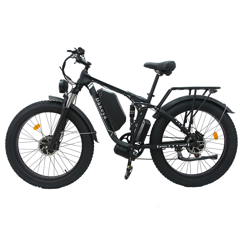 

Dakeya Da03 Electric Bike, 1000W*2 Motor, 48V 22.4AH Battery, 26*4-inch Tires, 56km/h Max Speed, 105km Range, Front & Rear Hydraulic Disc Brakes, Full Suspension System, Shimano 7-speed, 160kg Max Load, Black