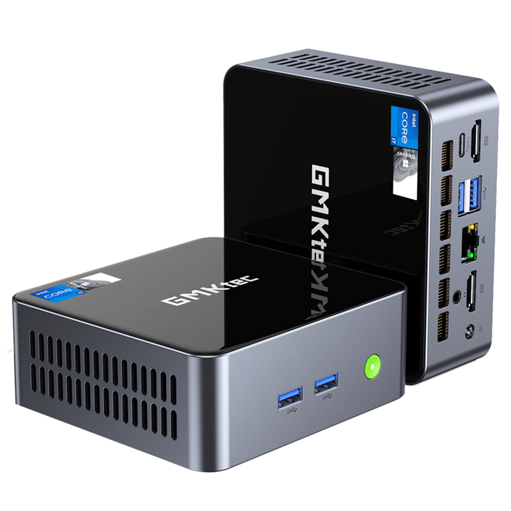 GMKtec M2 Pro Mini PC, Intel i7-1195G7 4 Cores Max 5.0GHz, 16GB RAM 1TB SSD, WiFi 6 Bluetooth 5.2, 2*HDMI+Type-C 4K@60Hz Triple Screen Display, 4*USB3.2 1*RJ45 1*3.5mm Headset Jack - EU Plug