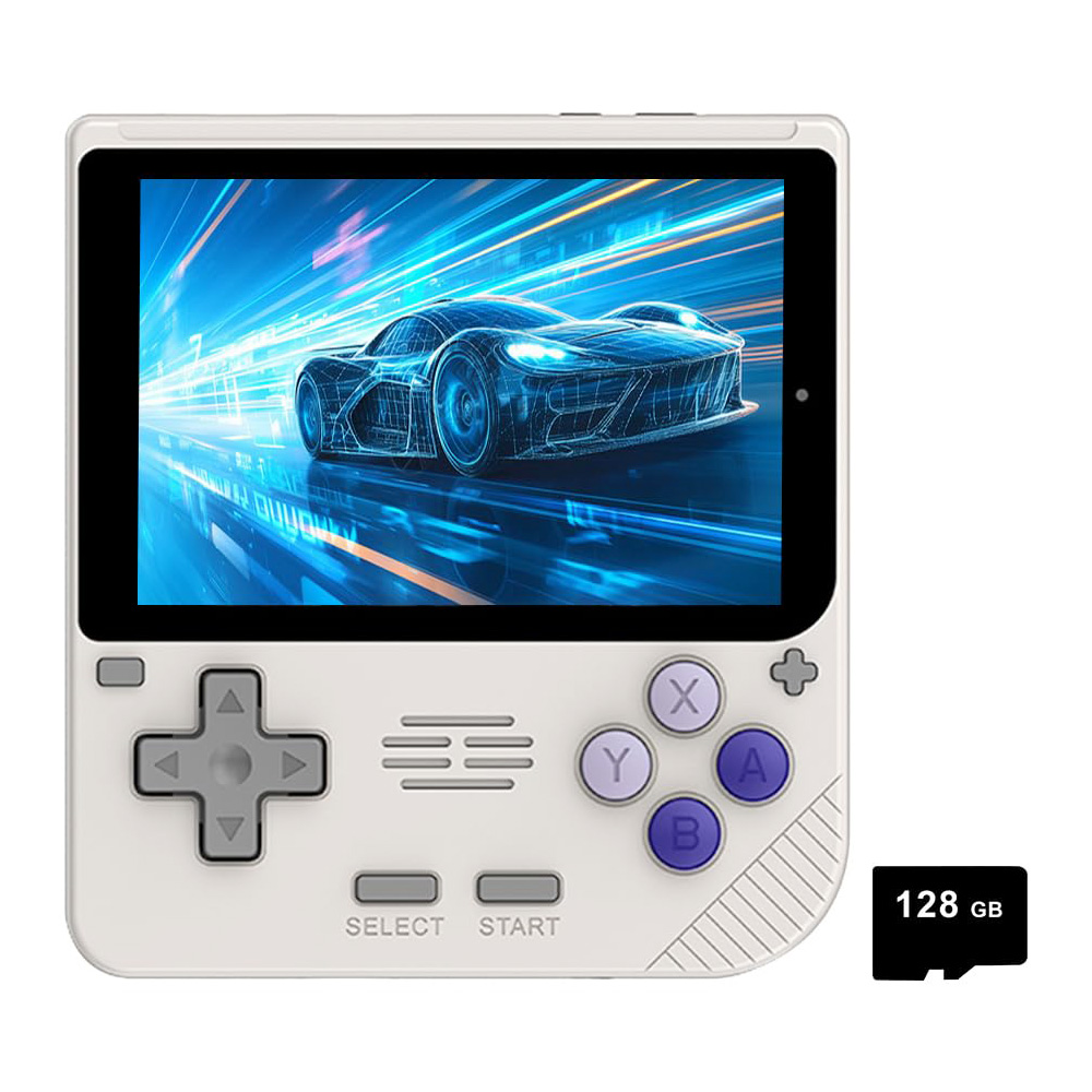 Powkiddy V10 Handheld Game Console, 128GB TF Card 10000+ Games, 3.5-inch IPS Screen, Open Source Linux System, 64-bit 3D Simulators, 8 Hours Autonomy - Beige