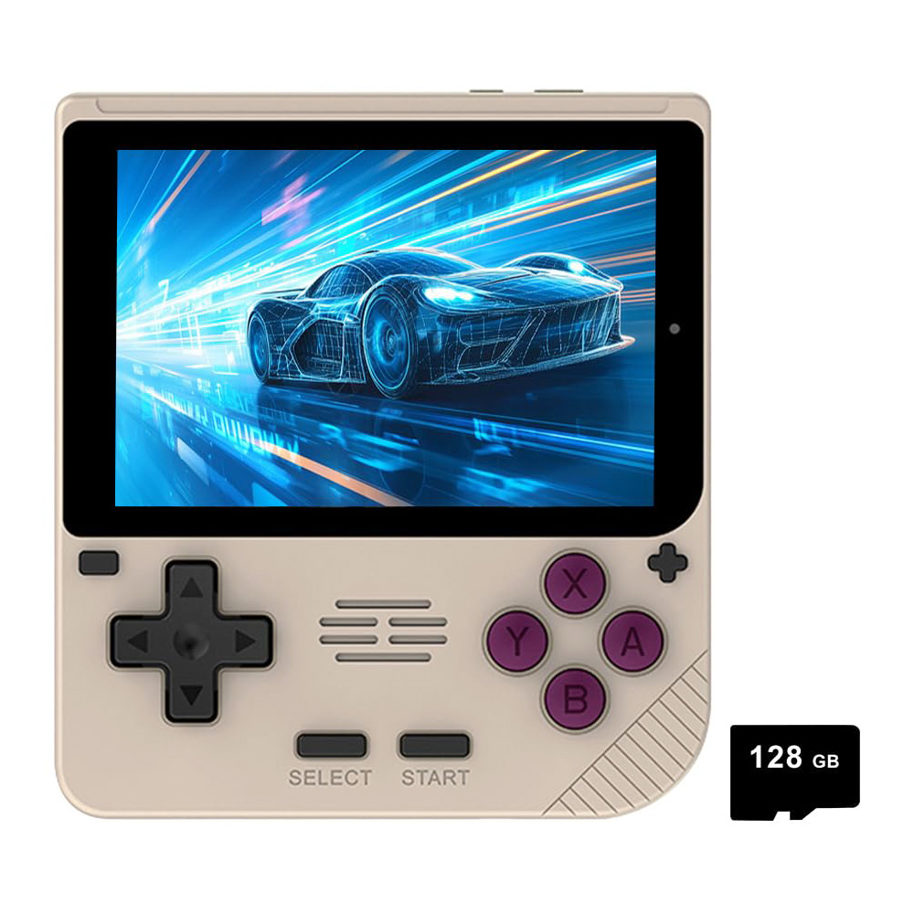 Powkiddy V10 Handheld Game Console, 128GB TF Card 10000+ Games, 3.5-inch IPS Screen, Open Source Linux System, 64-bit 3D Simulators, 8 Hours Autonomy - Grey