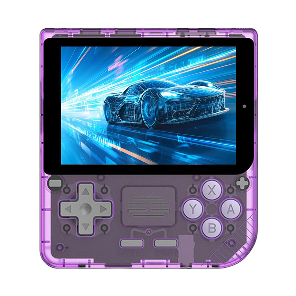 Powkiddy V10 Handheld Game Console, 3.5-inch IPS Screen, Open Source Linux System, 64-bit 3D Simulators, 8 Hours Autonomy - Transparent Purple