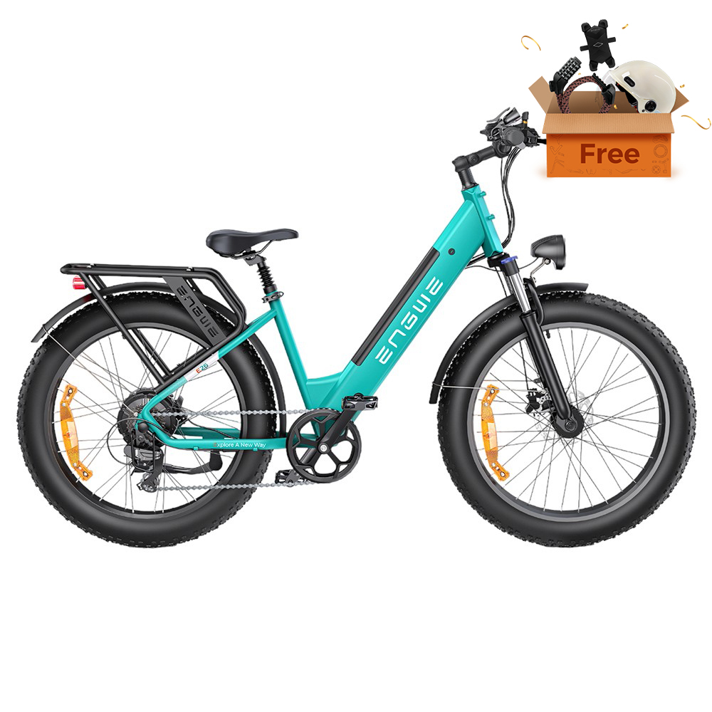 

ENGWE E26 Step-thru Electric Bike, 48V 16AH Battery 250W Motor Mountain Bike Shimano 7-Speed Gear 140km Max Range 25km/h Max Speed 26*4.0 inch Fat Tire 150kg Load Hydraulic Disc Brake - Gem Blue