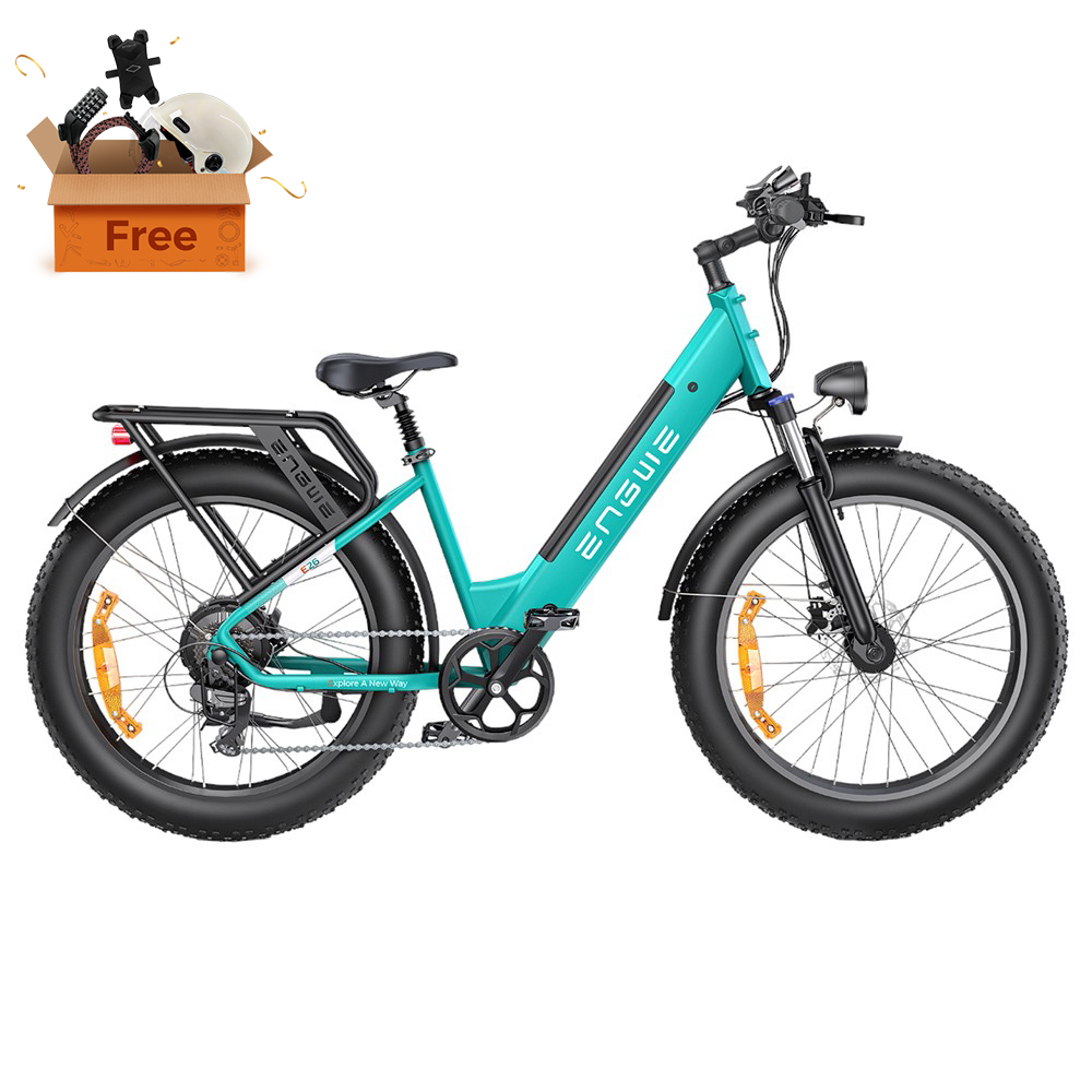 

ENGWE E26 Step-thru Electric Bike, 48V 16AH Battery 250W Motor Mountain Bike Shimano 7-Speed Gear 140km Max Range 25km/h Max Speed 26*4.0 inch Fat Tire 150kg Load Hydraulic Disc Brake - Gem Blue