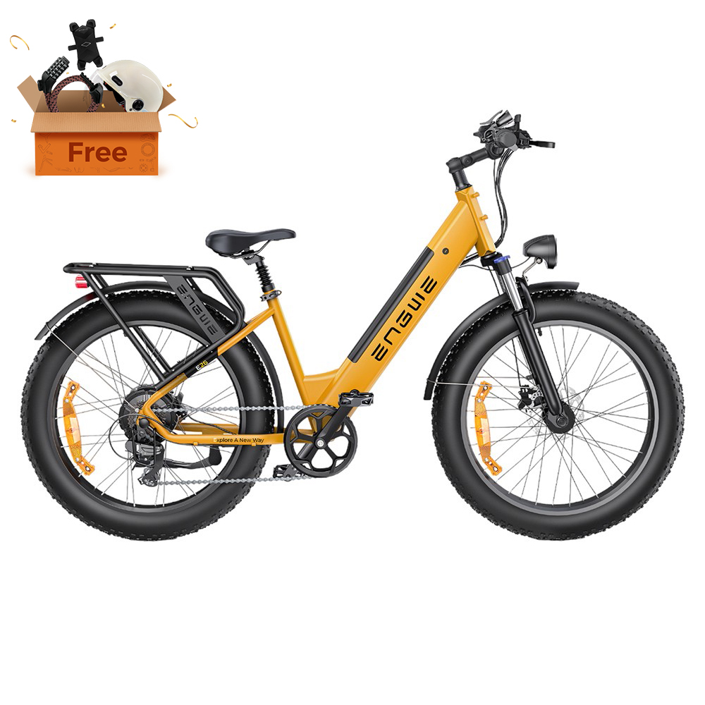 

ENGWE E26 Step-thru Electric Bike, 48V 16AH Battery 250W Motor Mountain Bike Shimano 7-Speed Gear 140km Max Range 25km/h Max Speed 26*4.0 inch Fat Tire 150kg Load Hydraulic Disc Brake - Bumblebee Yellow